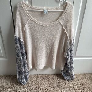 Cream and Blue Floral Sleeve Sweater